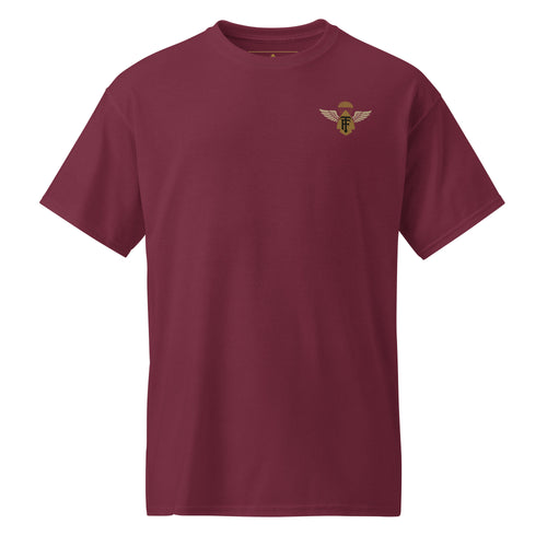 True Few Collective Airborne Classic tee in maroon with winged emblem design