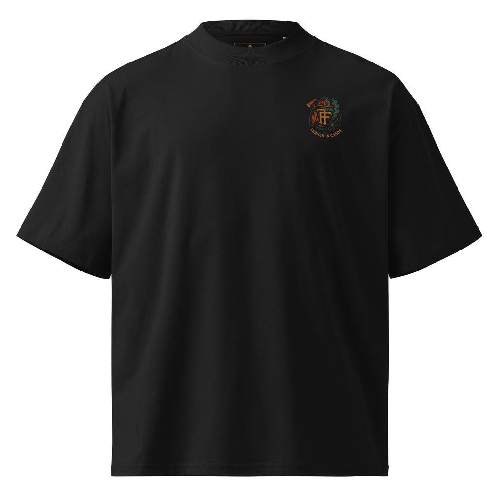 True Few Collective black firefighter graphic t-shirt with small chest logo design