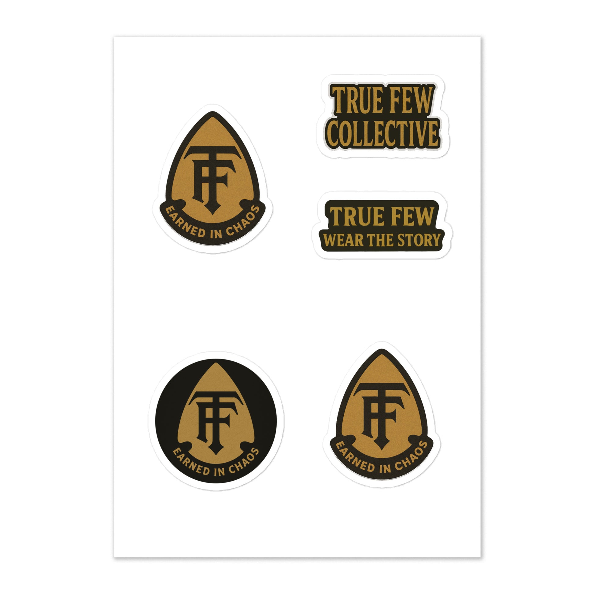 True Few Collective loyalty and legacy stickers set with black and gold earned in chaos designs