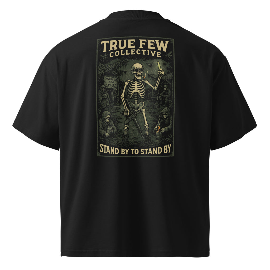 Black True Few Collective stand by to stand by military graphic tee with skeleton soldier design on back