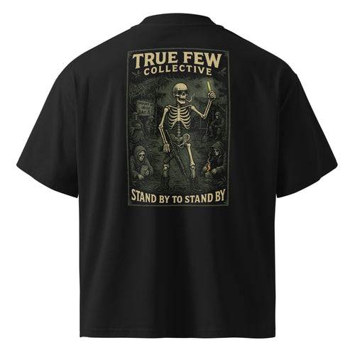 Black True Few Collective stand by to stand by military graphic tee with skeleton soldier design on back