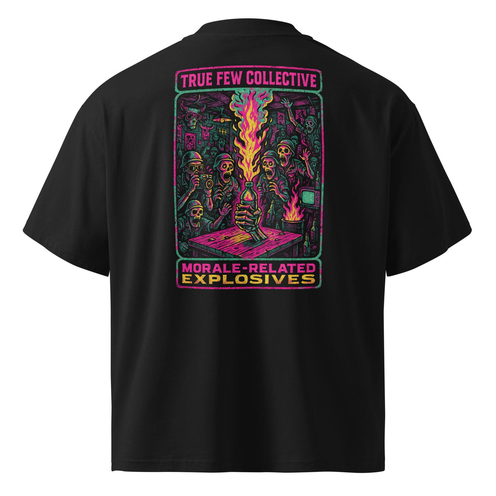 True Few Collective black t-shirt with colorful graphic and text morale inspired apparel design