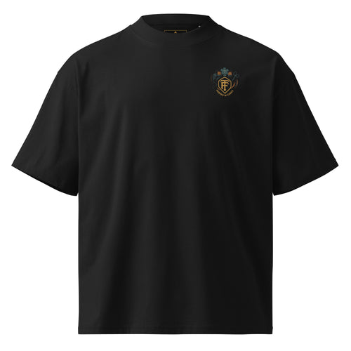 Black oversized EMT t-shirt from True Few Collective with small embroidered logo on chest